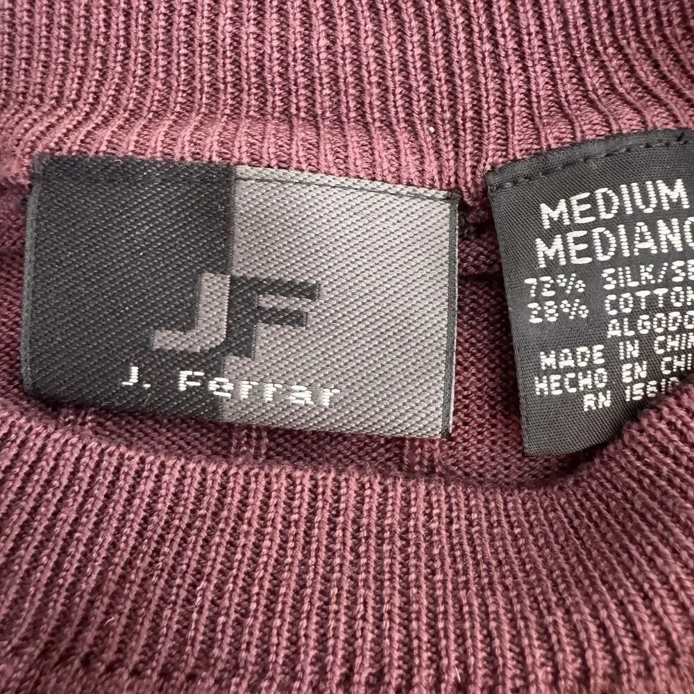 Vintage 90s J Ferrar Burgundy Silk Pullover Ribbed Sweater Y2K Luxe M